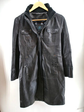 Miss Top Gun Black leather‎ jacket coat Prints inside size M
